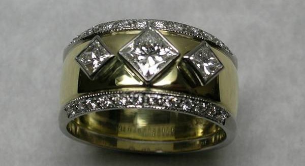 Two tone princess cut diamond dress ring