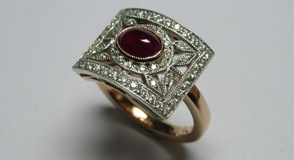 Art Deco ruby and diamond dress ring