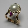 Contemporary pearl and pink sapphire dress ring