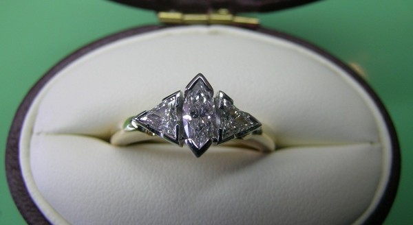 Marquise and trilliant diamond engagement ring