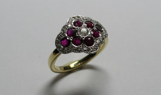 Ruby and diamond antique style dress ring