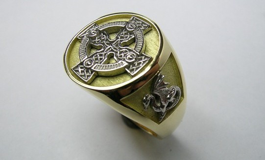 Celtic cross and dragons gents dress ring