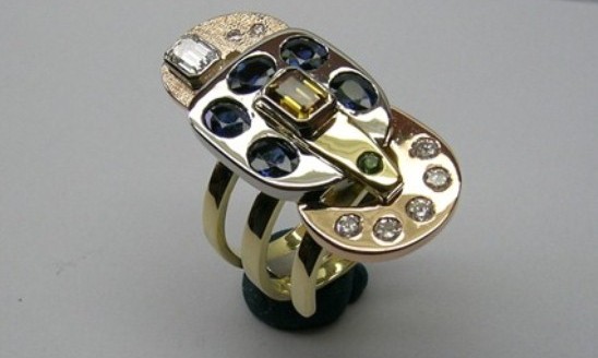 Magnificent contemporary style multi coloured gemstone dress ring