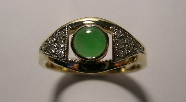 New Zealand greenstone and diamond ladies dress ring